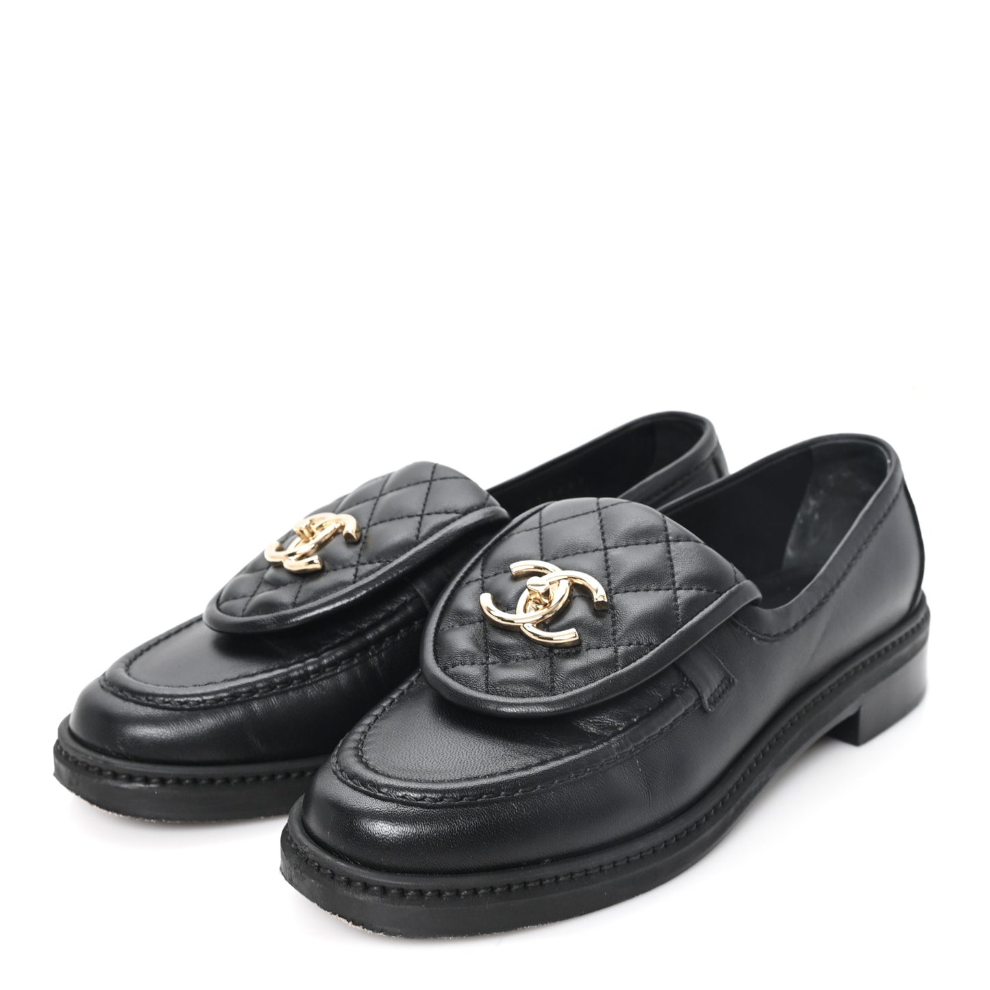 Lambskin Quilted CC Turnlock Loafers 36 Black