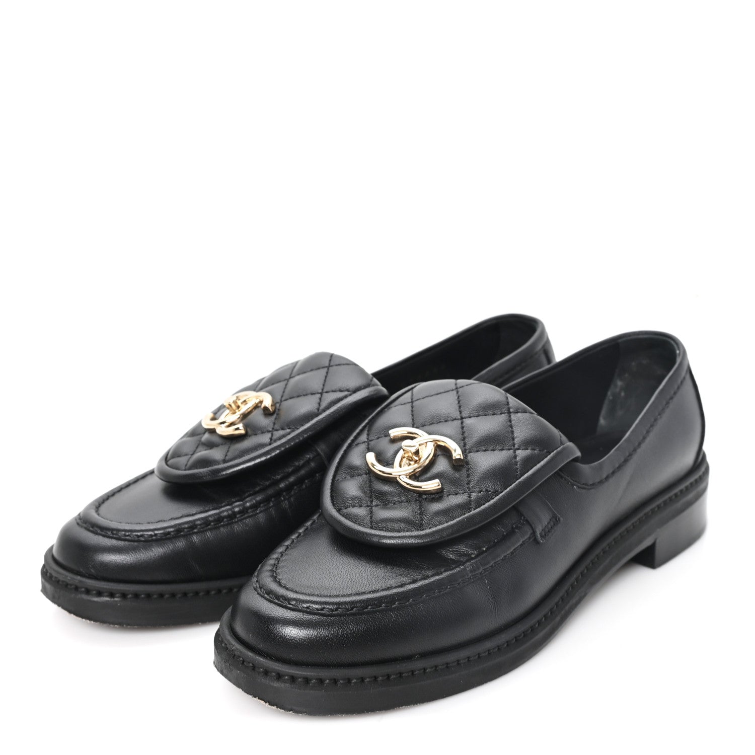 Chanel Lambskin Quilted CC Turnlock Loafers 36 Black 4 of 10