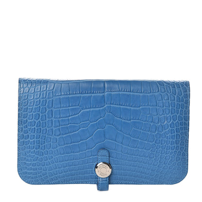 Hermes Matte Alligator Dogon Combined Wallet Bleu Izmir 1 of 7