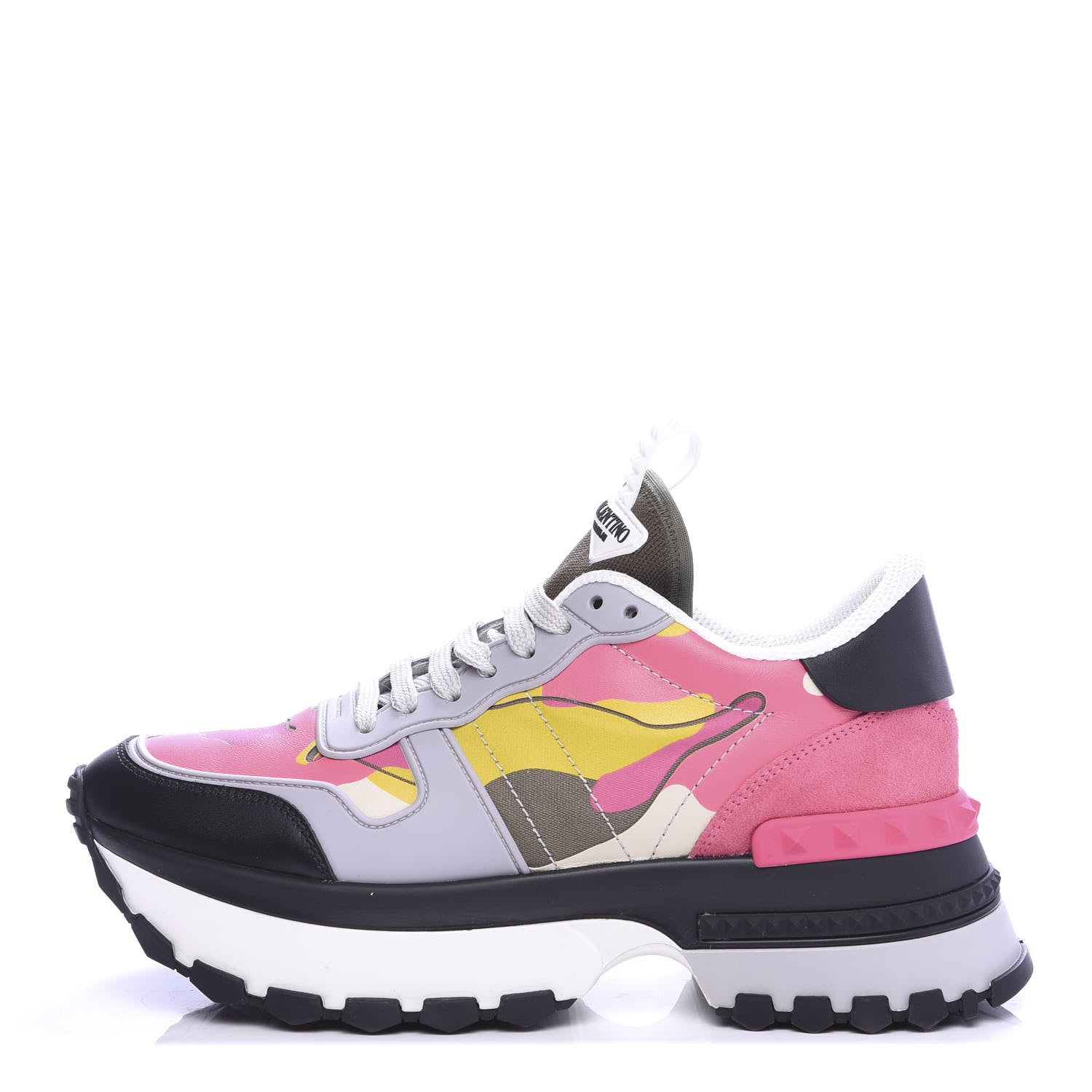 Valentino Garavani Calfskin Suede Camouflage Womens Rock Runner Platform Sneakers 39 Black Multicolor 1 of 9