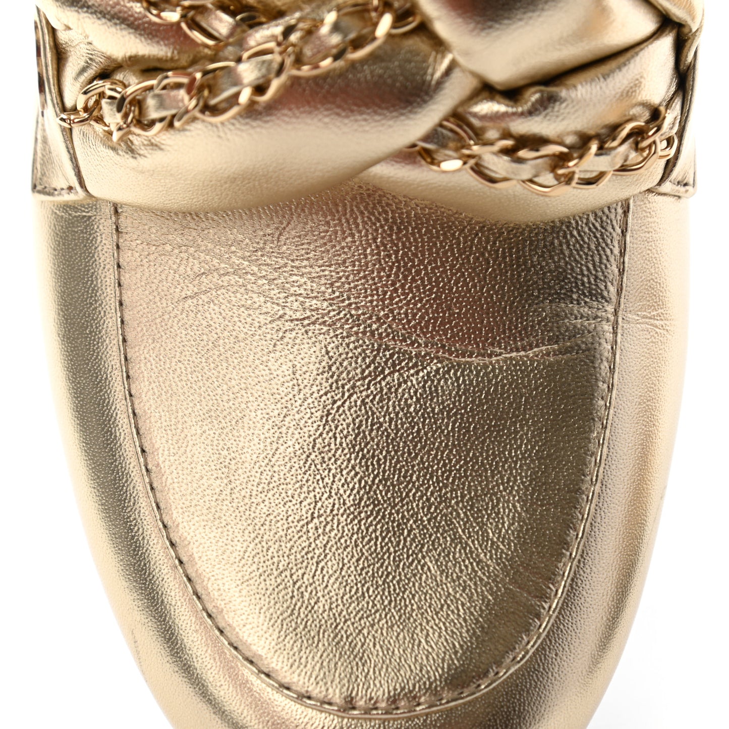 Metallic Lambskin Chain Braided Mules 40.5 Light Gold