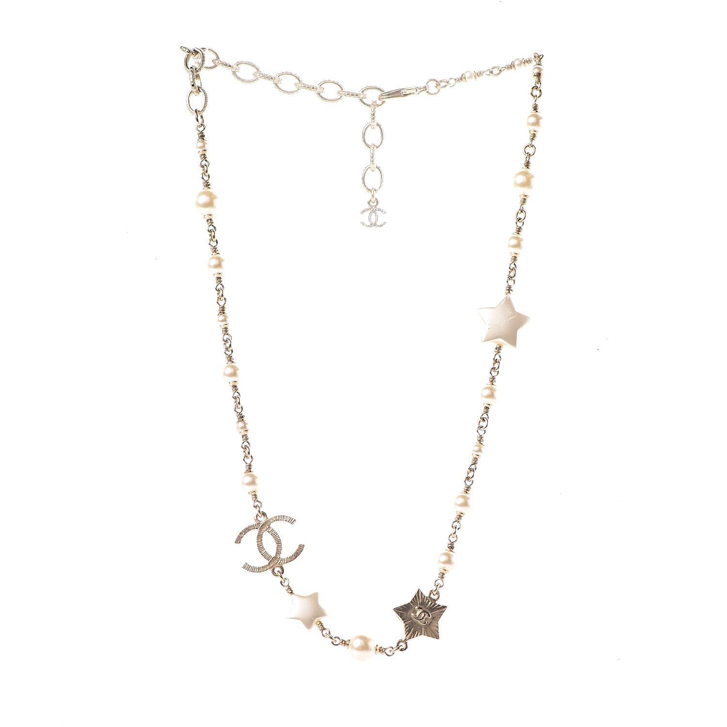 Chanel Metal Resin Pearl Star CC Necklace Gold 3 of 5