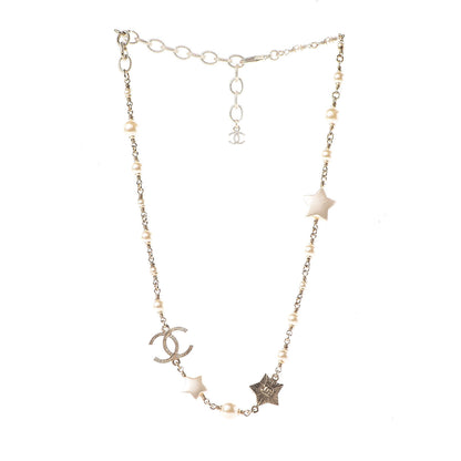 Chanel Metal Resin Pearl Star CC Necklace Gold 3 of 5