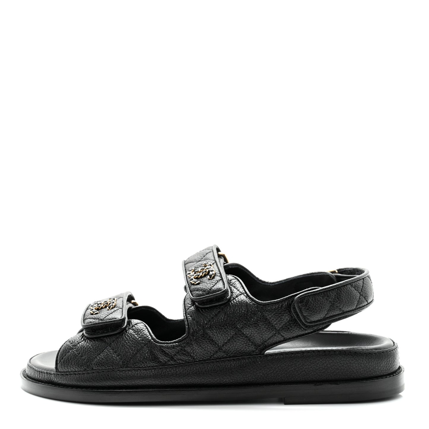 Grained Calfskin Velcro Dad Sandals 37 Black