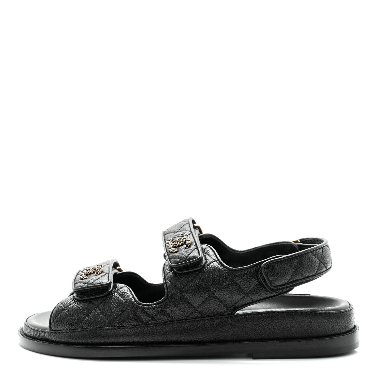 Chanel Grained Calfskin Velcro Dad Sandals 37 Black 1 of 9