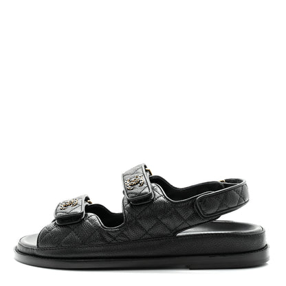Chanel Grained Calfskin Velcro Dad Sandals 37 Black 1 of 9