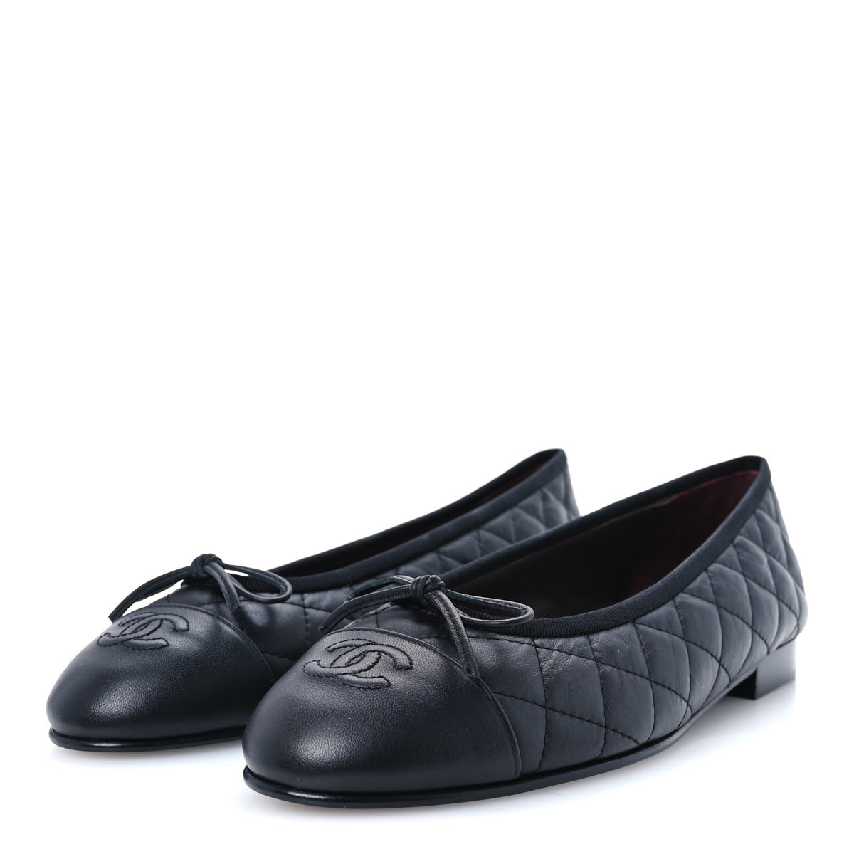 Aged Calfskin Quilted CC Cap Toe Ballerina Flats 40 Black