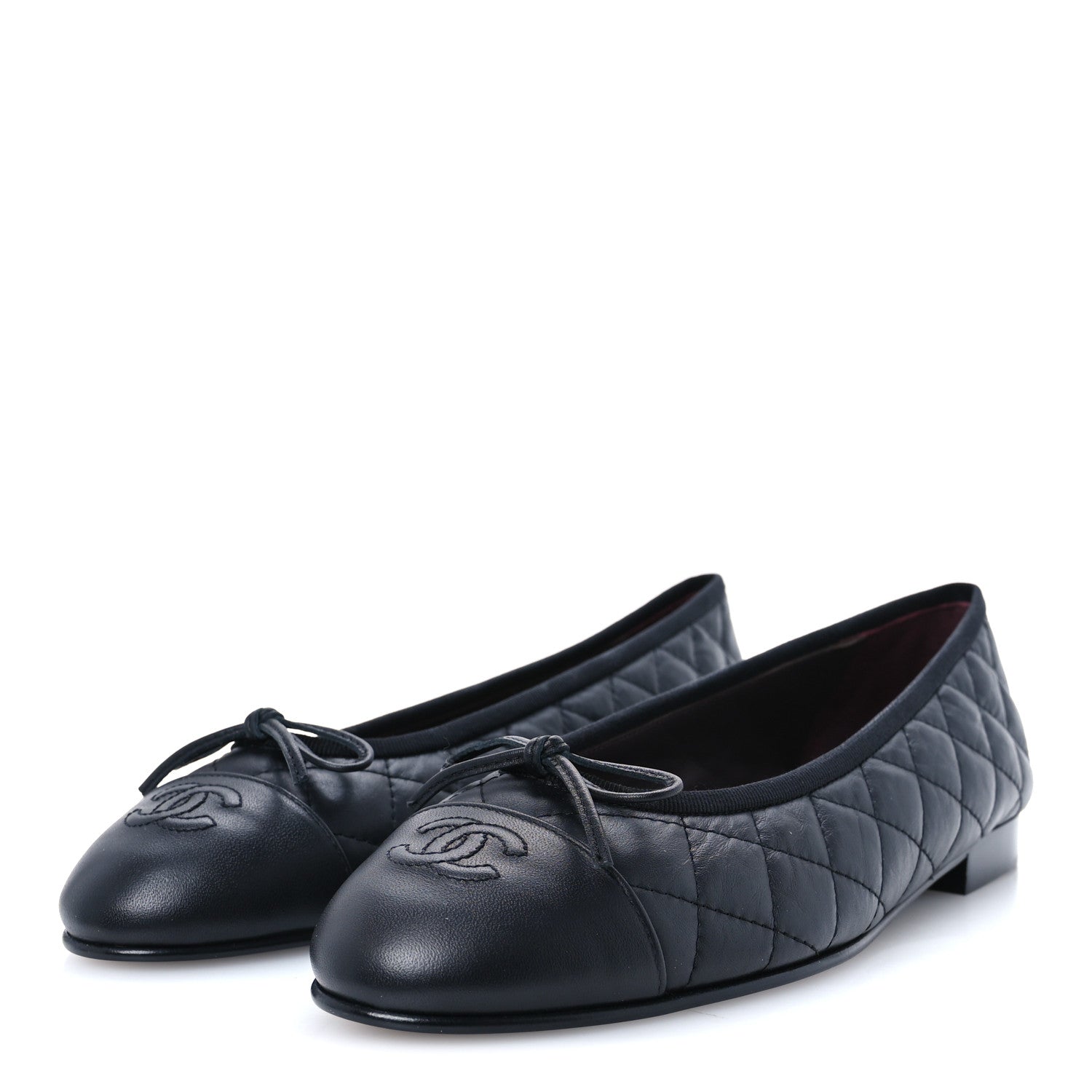Chanel Aged Calfskin Quilted CC Cap Toe Ballerina Flats 40 Black 4 of 10