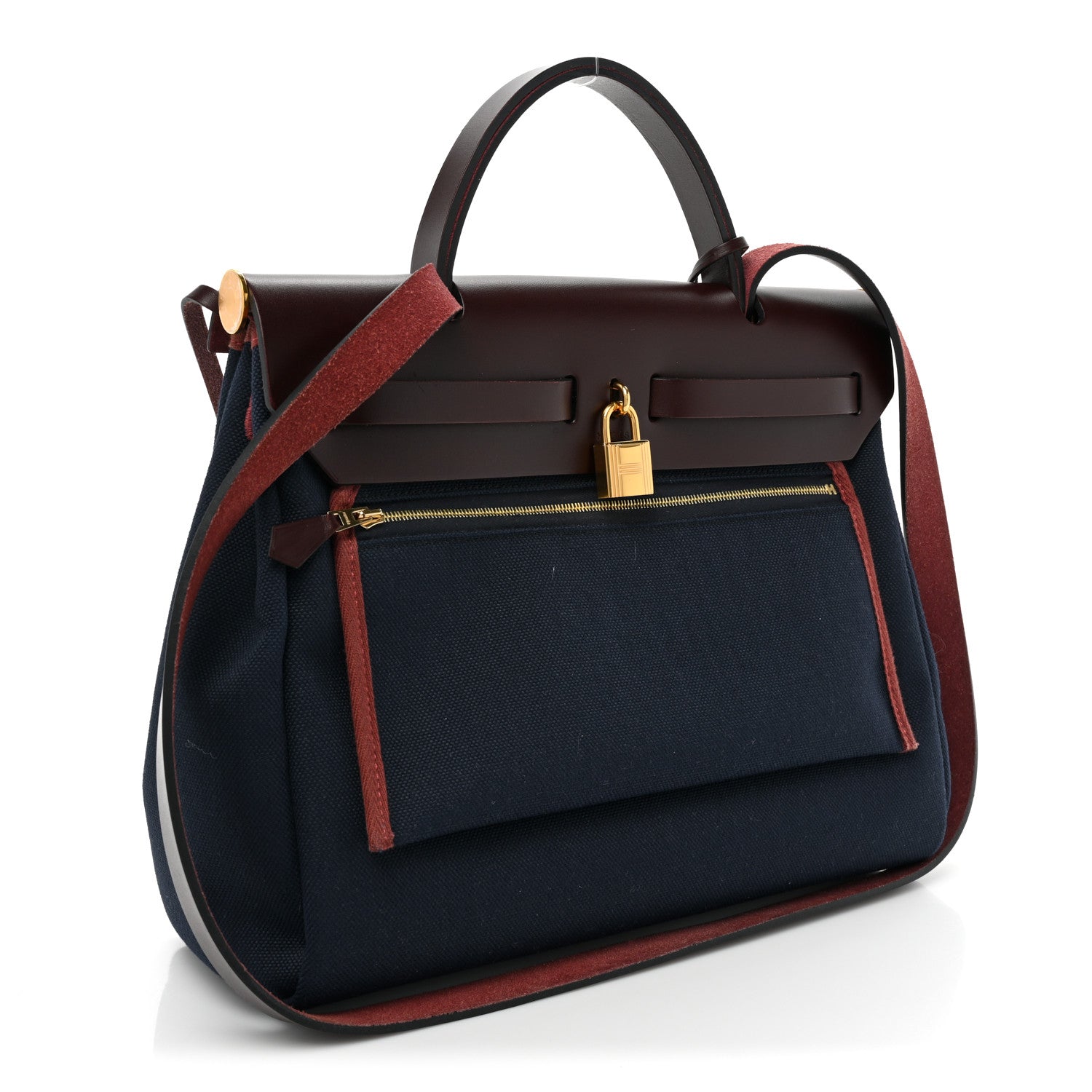 Hermes Toile Militaire Vache Hunter Herbag Zip Retourne 31 PM Rouge Sellier Bleu Marine 4 of 10