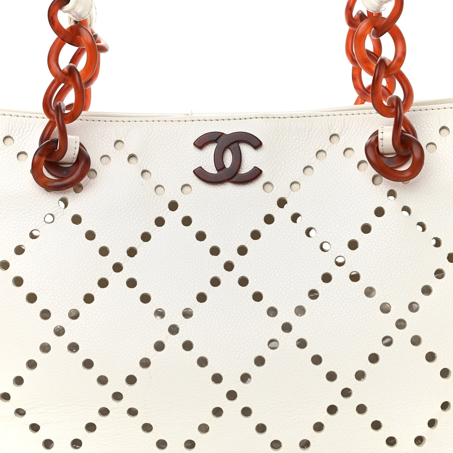 Chanel Caviar Perforated Bekko Chain Tote White 8 of 15