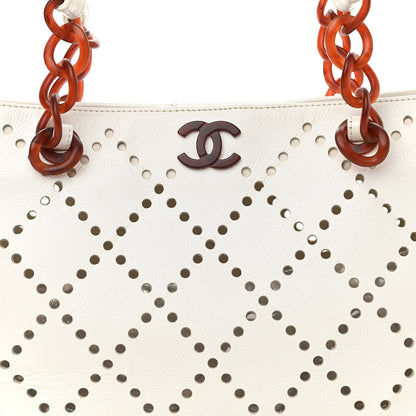 Chanel Caviar Perforated Bekko Chain Tote White 8 of 15