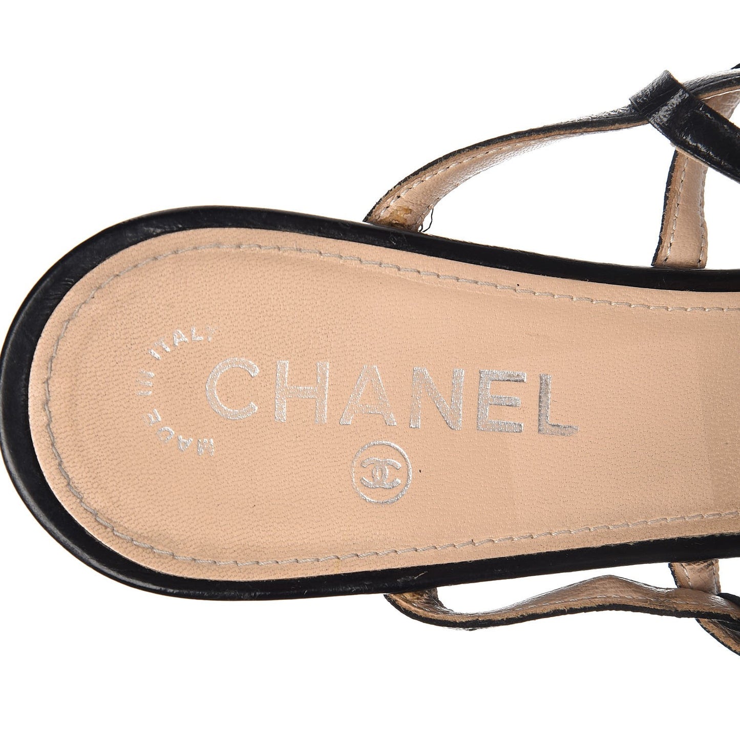 Glazed Calfskin CC Sandals 40 Black