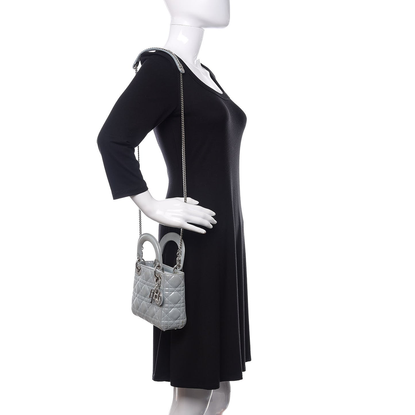 Metallic Nubuck Cannage Mini Lady Dior Light Blue