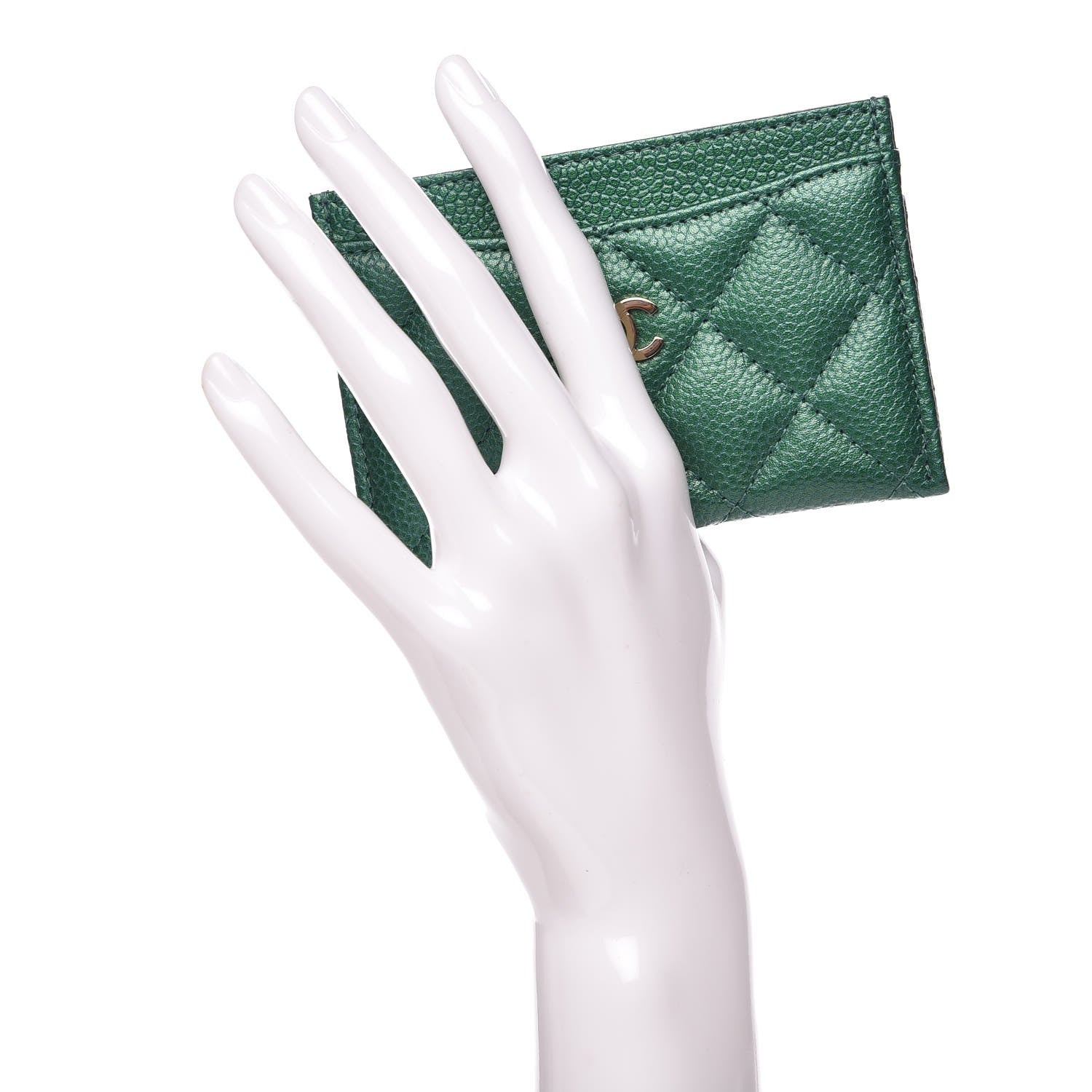 Chanel Metallic Caviar Quilted Card Holder Green 2 of 9