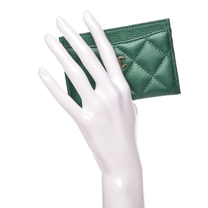 Chanel Metallic Caviar Quilted Card Holder Green 2 of 9