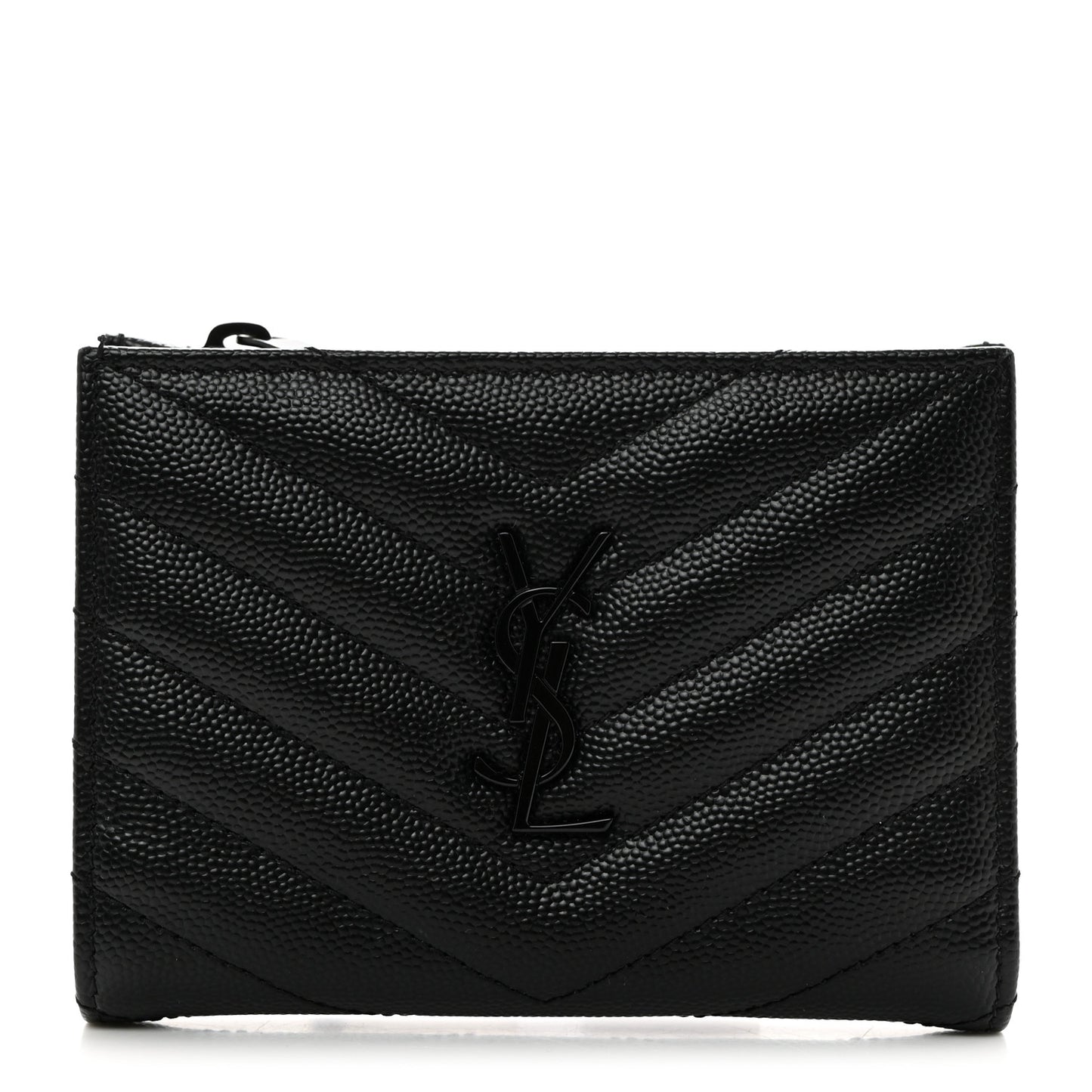 Grain De Poudre Matelasse Chevron Monogram Zipped Two-Part Wallet Black