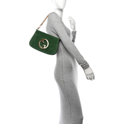 Gucci Suede Talco Roxy Calfskin Blondie Chain Shoulder Flap Bag Cash Green 2 of 10
