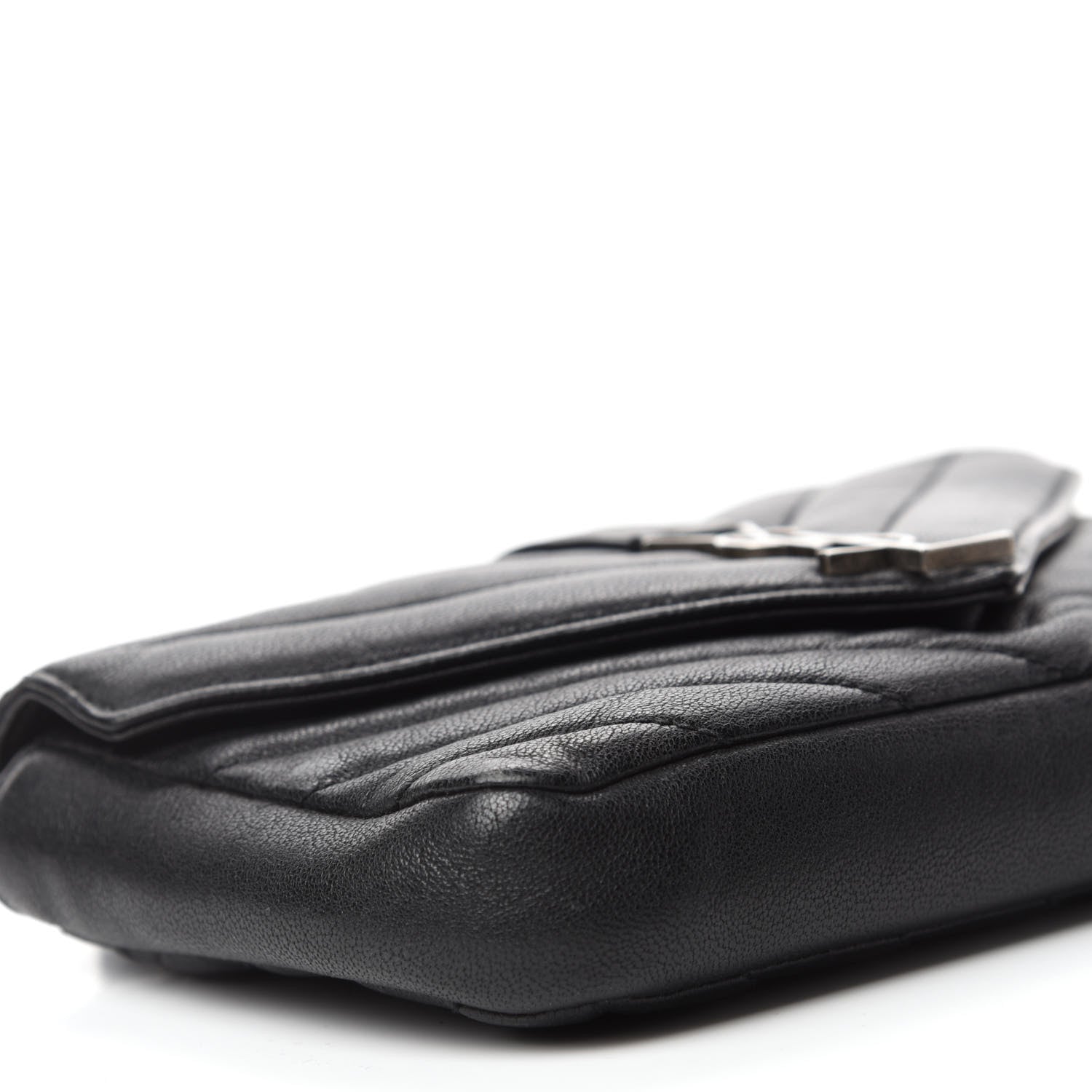 Saint Laurent Sheepskin Matelasse Chevron Monogram College Chain Wallet Black 6 of 9