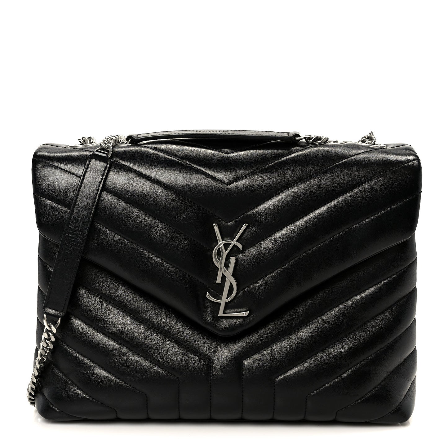 Calfskin Y Quilted Monogram Medium Loulou Chain Satchel Black