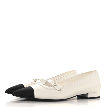Chanel Shiny Lambskin Grosgrain Pearl Mary Janes Flats 40 White Black 4 of 10