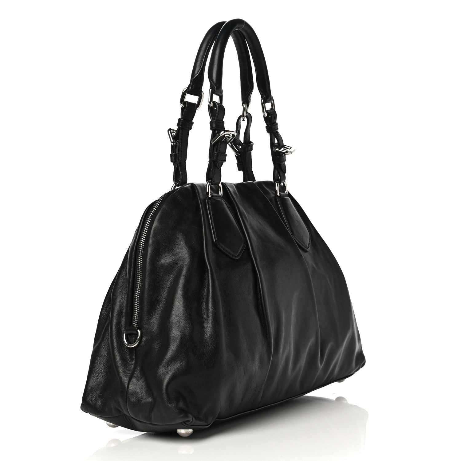 Prada Soft Calf Pleated Tote Black 3 of 21