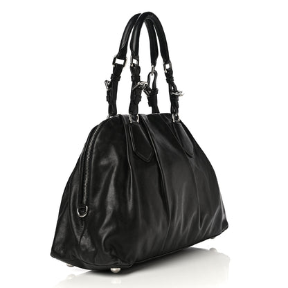 Prada Soft Calf Pleated Tote Black 3 of 21