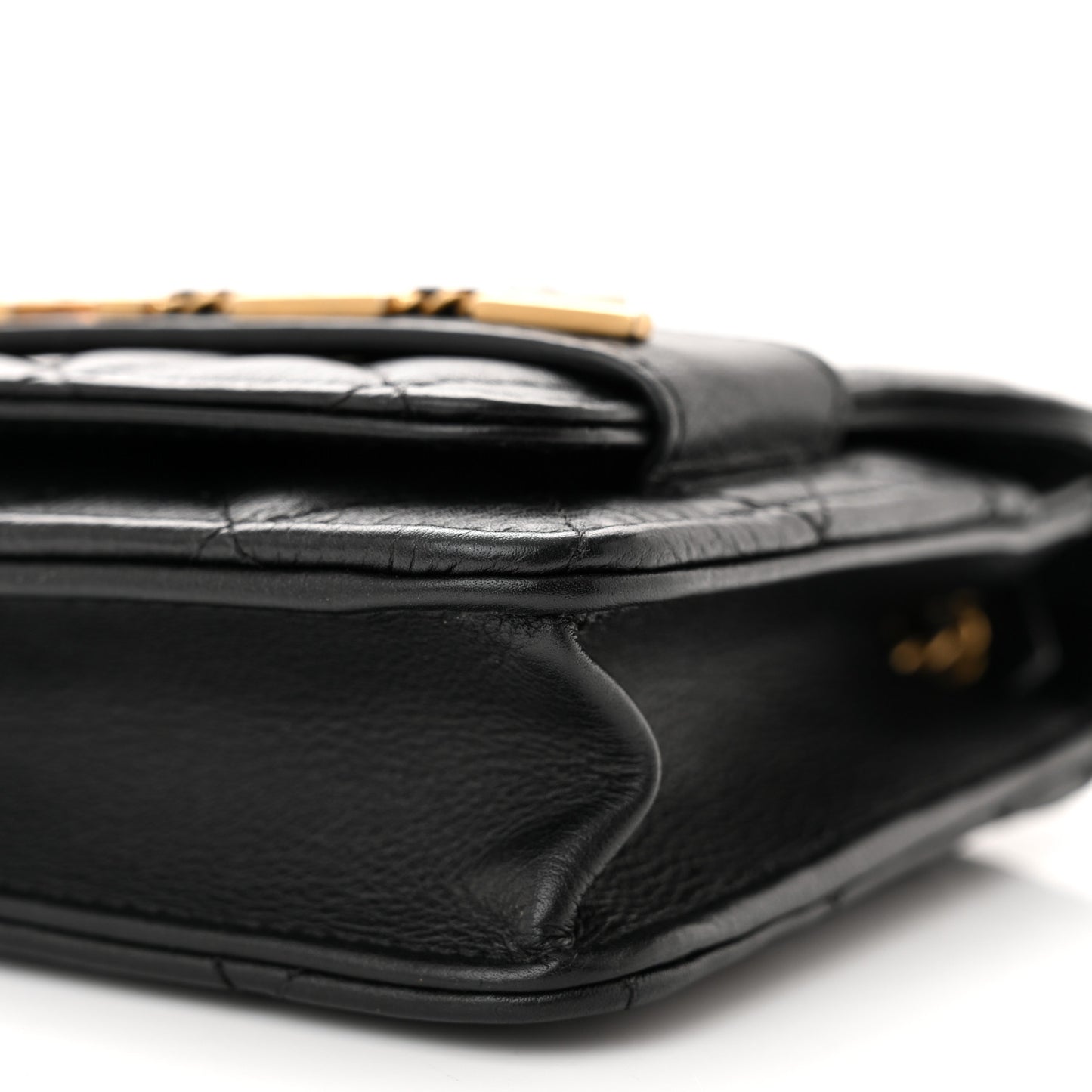 Calfskin Quilted Small Enchained Flap Black