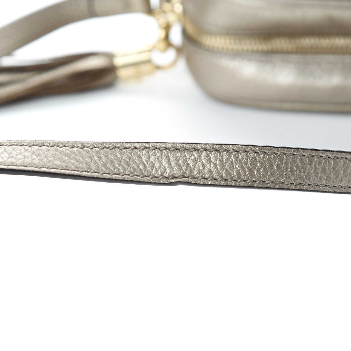 Metallic Pebbled Calfskin Small Soho Disco Bag Golden Beige