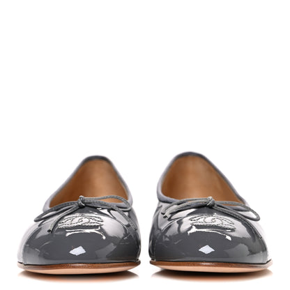 Chanel Patent Calfskin CC Cap Toe Ballerina Flats 39.5 Dark Grey 3 of 11