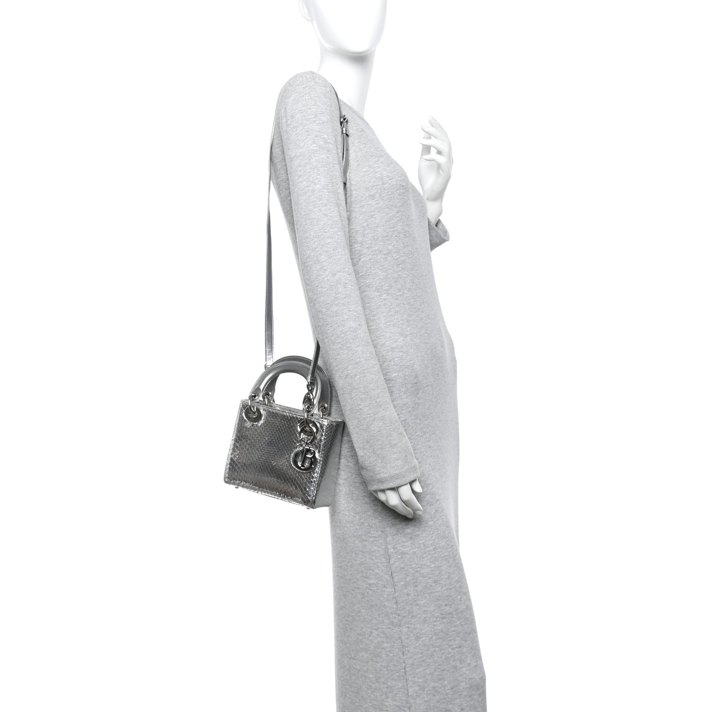 Metallic Snakeskin Mini Lady Dior Silver