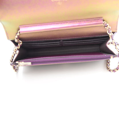 Chanel Iridescent Lambskin Quilted Wallet On Chain WOC Dark Purple 5 of 11