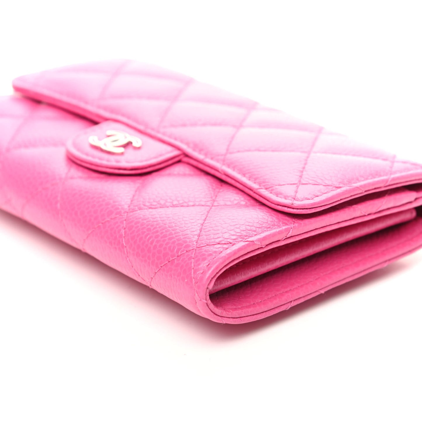 Caviar Quilted Small Flap Wallet Pink