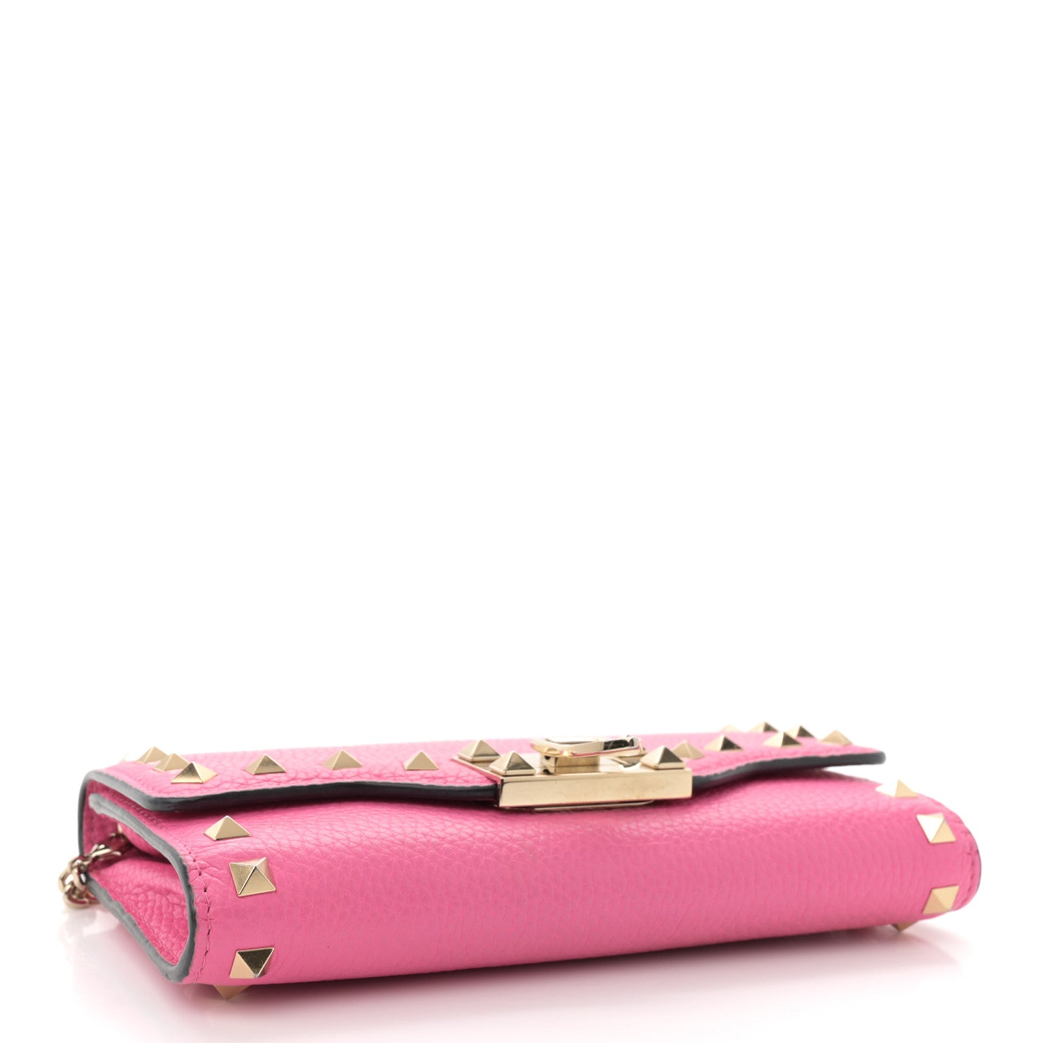 Valentino Garavani Pebbled Calfskin Rockstud Flip Lock Wallet On Chain Feminine Pink 4 of 11