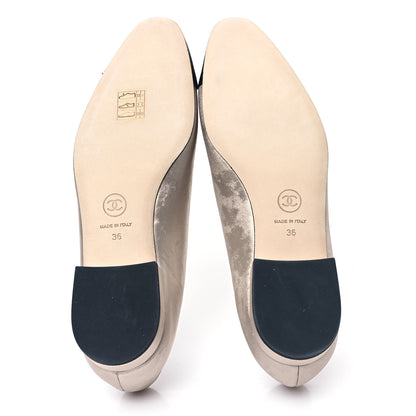 Chanel Laminated Lambskin Grosgrain Cap Toe CC Ballerina Flats 36 Copper Black 5 of 9