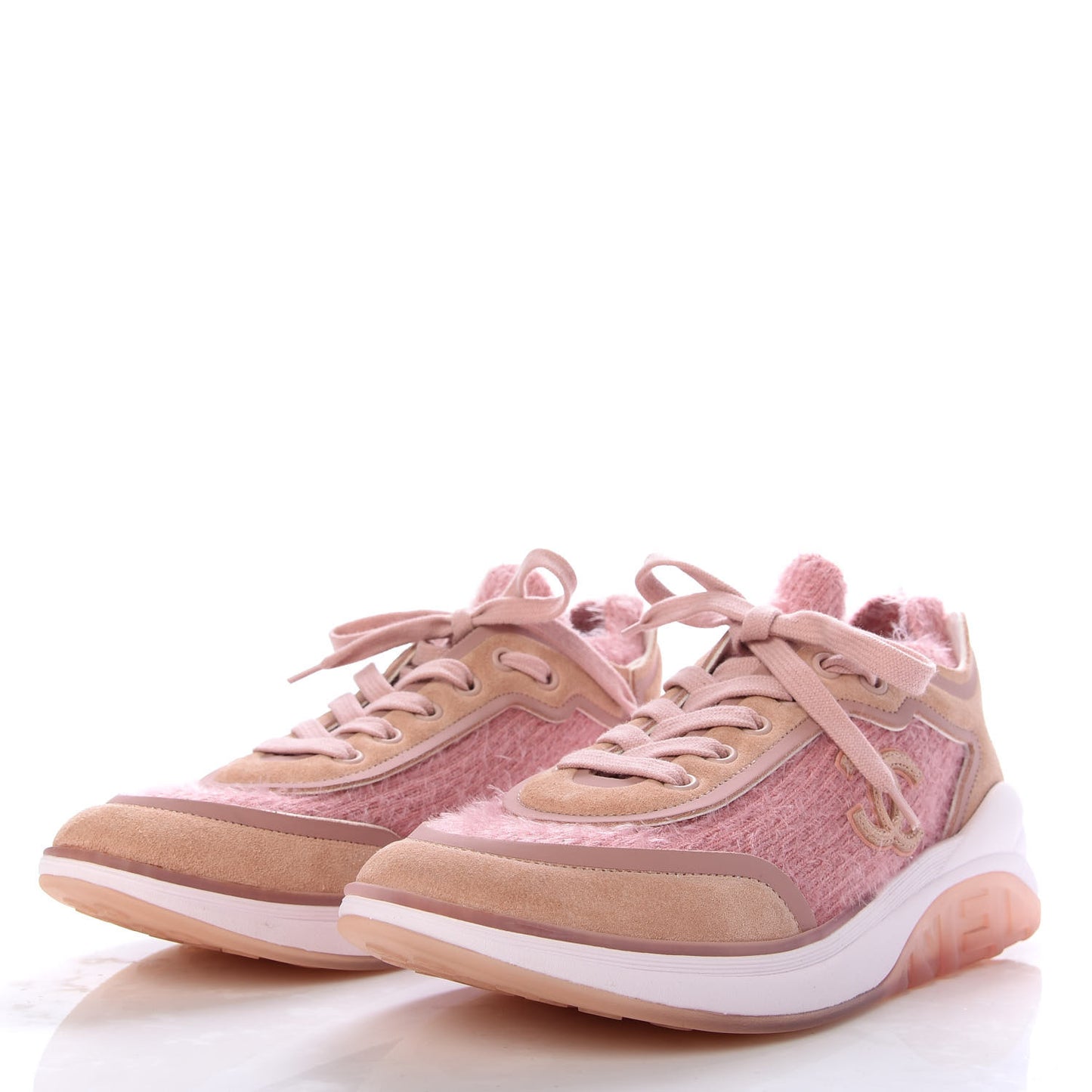 Fabric Calfskin Suede CC Womens Sneakers 37 Pink