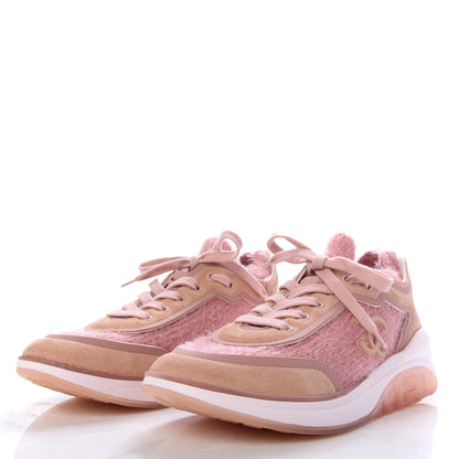 Chanel Fabric Calfskin Suede CC Womens Sneakers 37 Pink 3 of 9