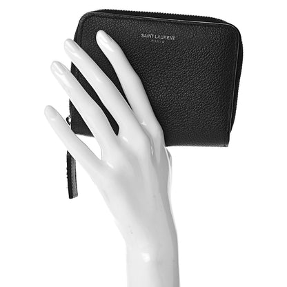 Saint Laurent Grained Calfskin Rive Gauche Compact Zip Around Wallet Black 2 of 9