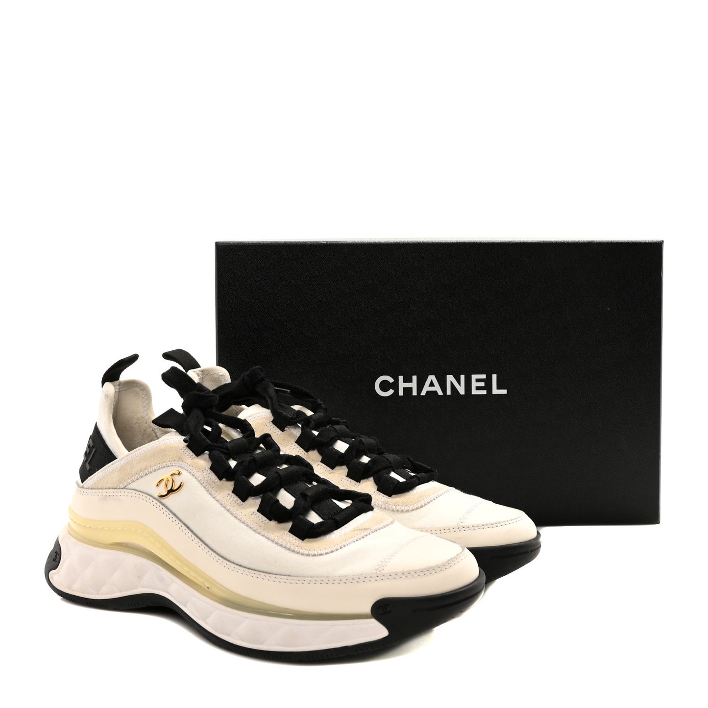 Velvet Calfskin Mixed Fibers CC Sneakers 40 Ivory Black