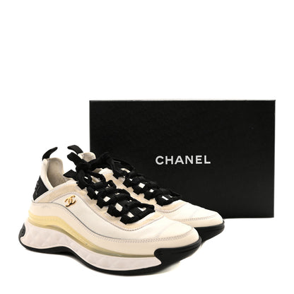 Chanel Velvet Calfskin Mixed Fibers CC Sneakers 40 Ivory Black 10 of 10