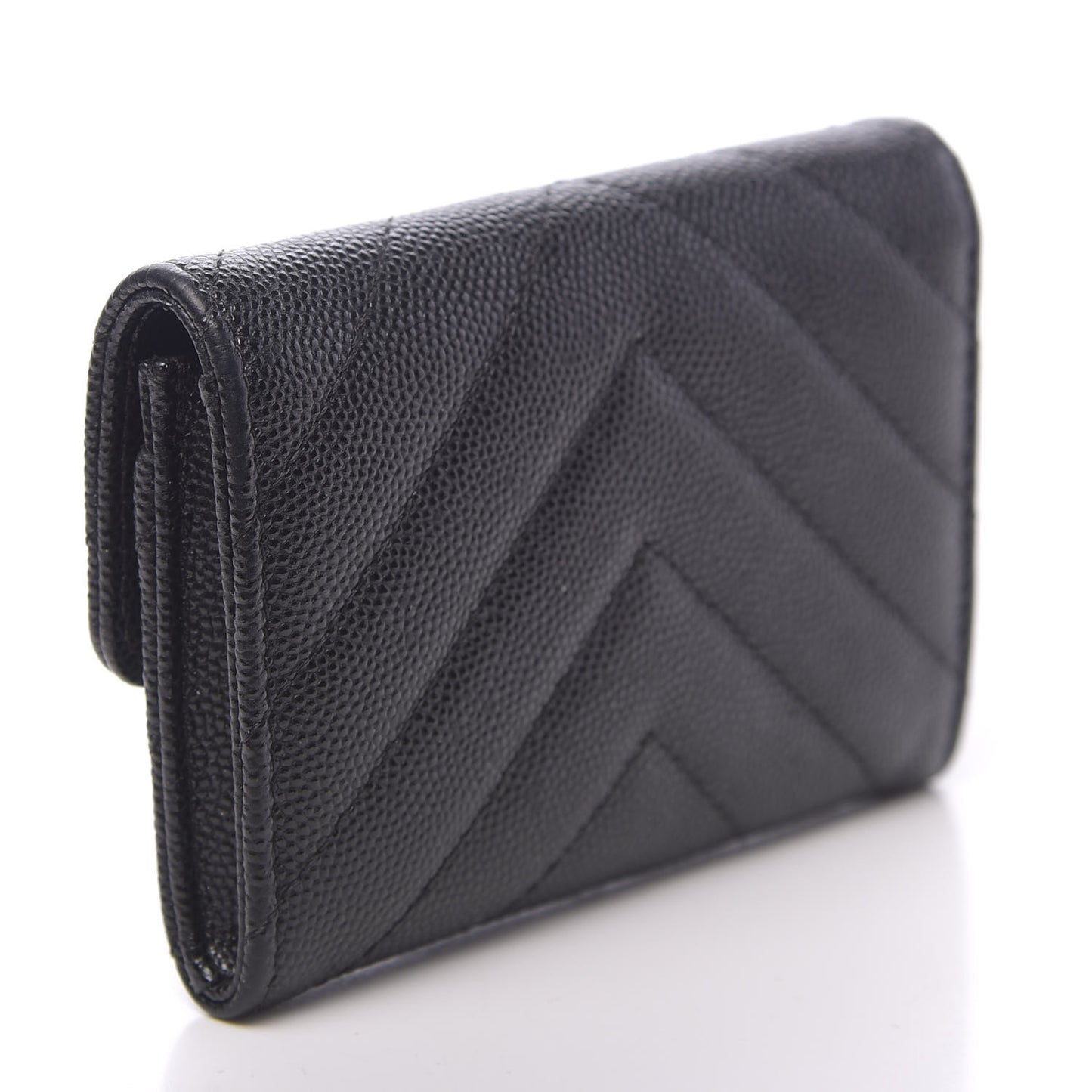 Caviar Chevron Quilted Flap Card Holder Black