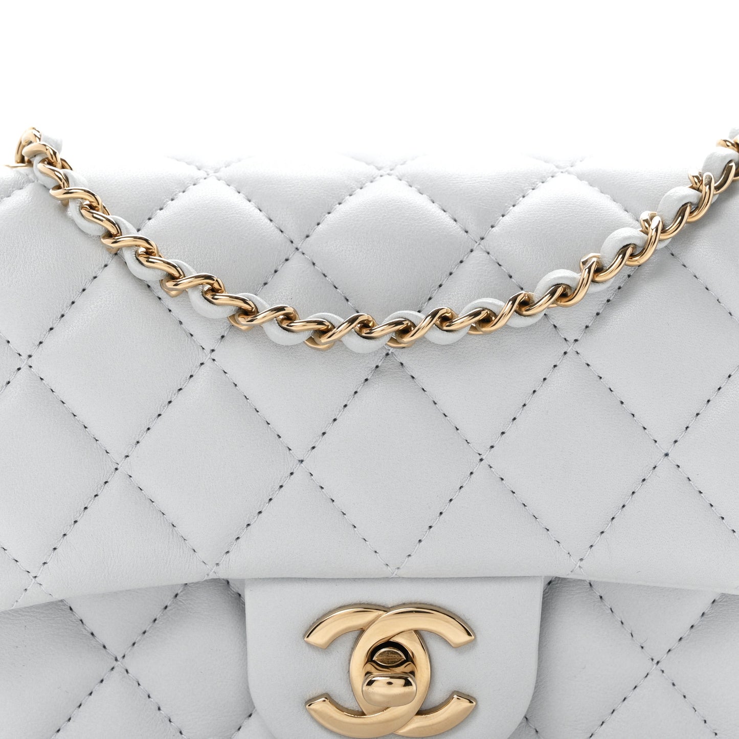 Lambskin Quilted Extra Mini Rectangular Flap Light Blue