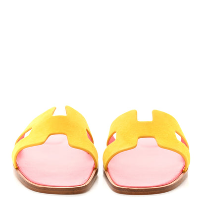 Hermes Suede Goatskin Oran Sandals 38.5 Jaune Sable 2 of 8