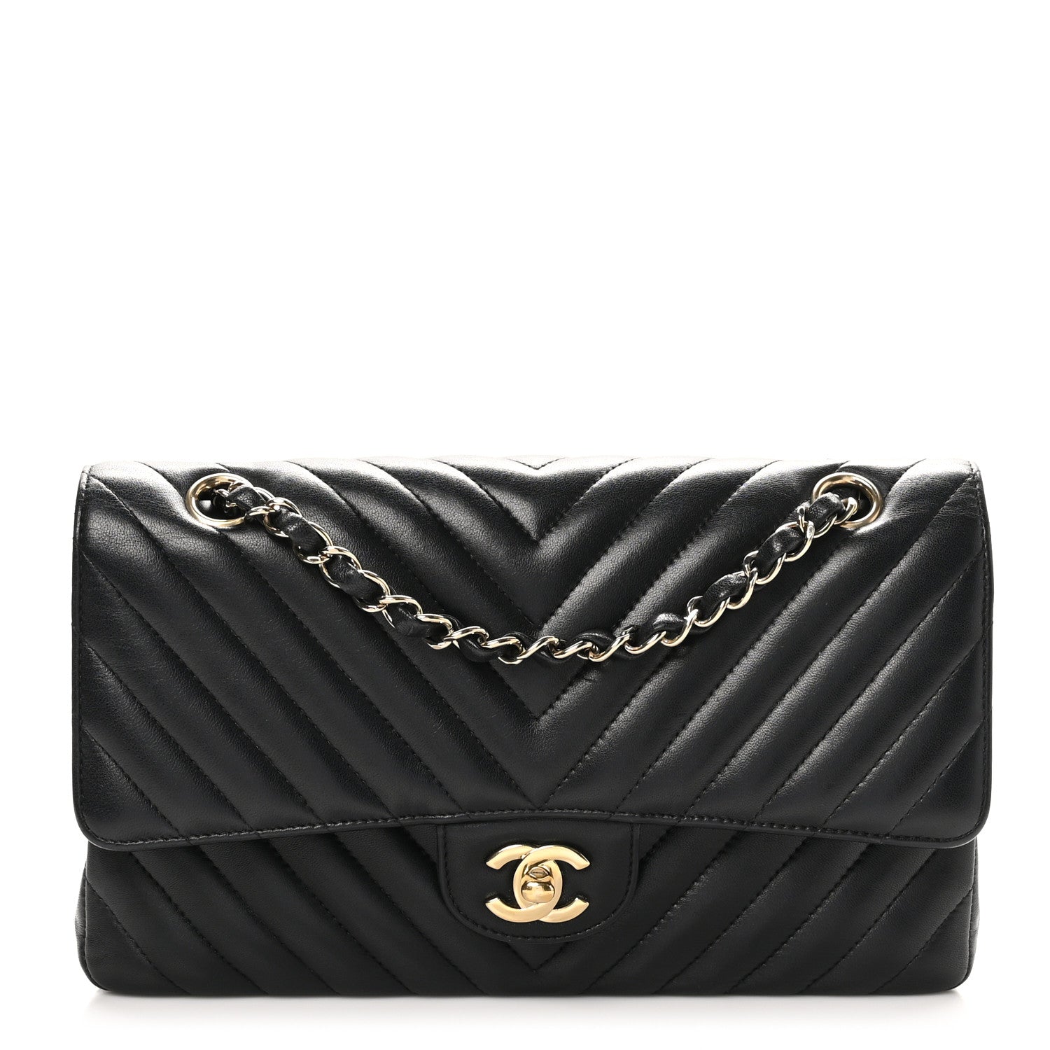 Chanel Lambskin Chevron Quilted Medium Double Flap Black 1 of 10