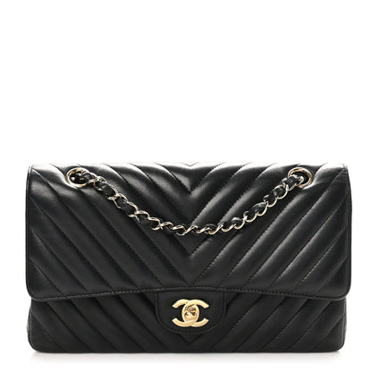 Chanel Lambskin Chevron Quilted Medium Double Flap Black 1 of 10