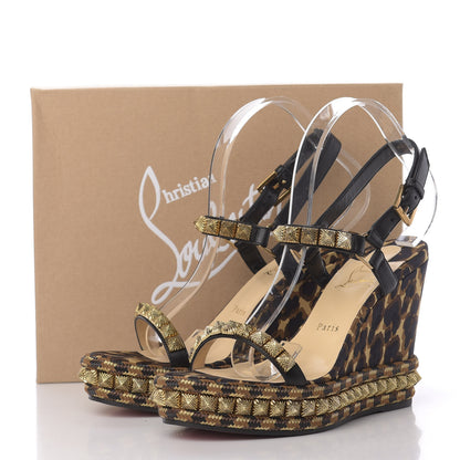 Christian Louboutin Nappa Silk Leopard Pira Ryad 110 Wedge Sandals 40 Black Marron 8 of 8