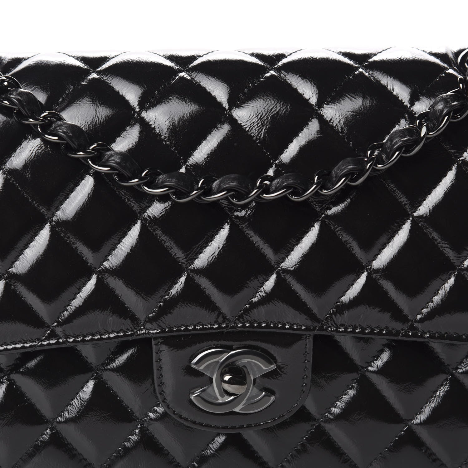 Chanel Shiny Crumpled Calfskin Quilted Medium Double Flap So Black 10 of 11