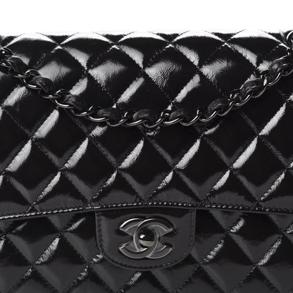Chanel Shiny Crumpled Calfskin Quilted Medium Double Flap So Black 10 of 11