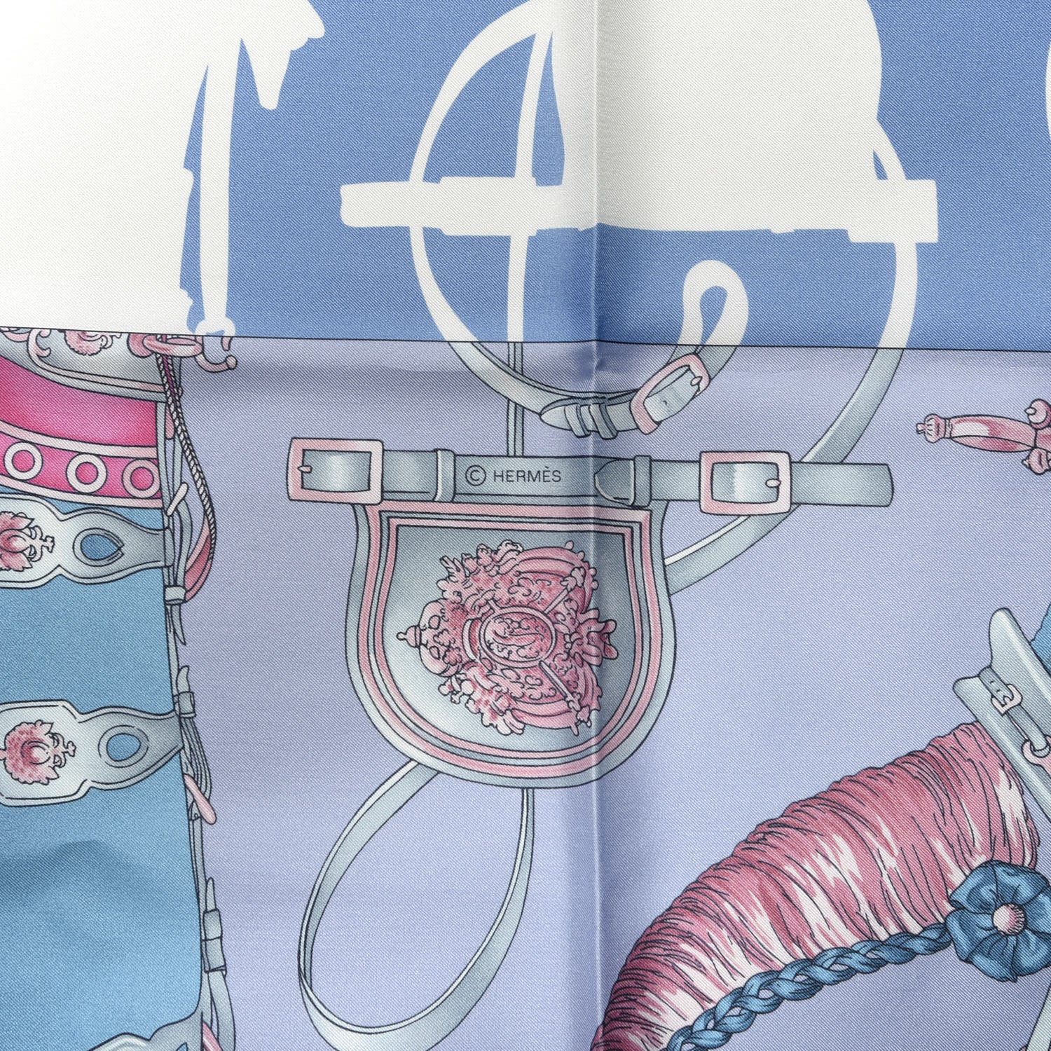 Hermes Silk Harnais De Cour Shawl 140 Red Bleu Ciel Parme Fuchsia 4 of 4