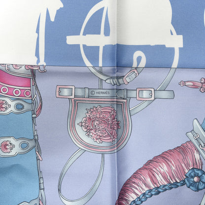 Hermes Silk Harnais De Cour Shawl 140 Red Bleu Ciel Parme Fuchsia 4 of 4