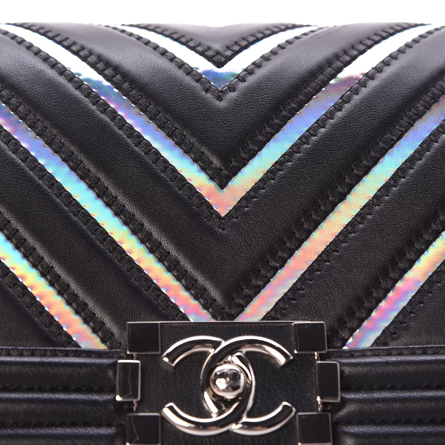 Chanel Lambskin Iridescent PVC Chevron Quilted Medium Boy Flap Black Silver 8 of 12
